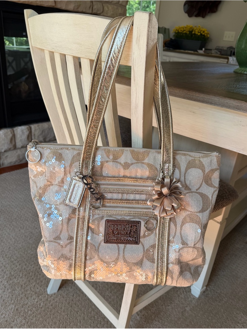 RARE Vintage Coach Poppy Gold Sequin Glam Tote 14536 Y2K
